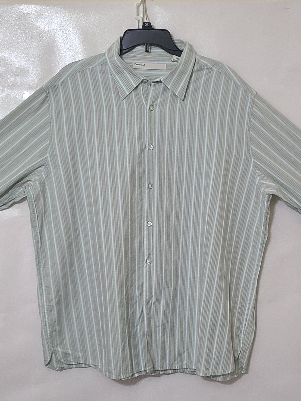 Perry Ellis Men's Mint and White Striped‎ Long Sleeve Button-Down Shirt Size XXL